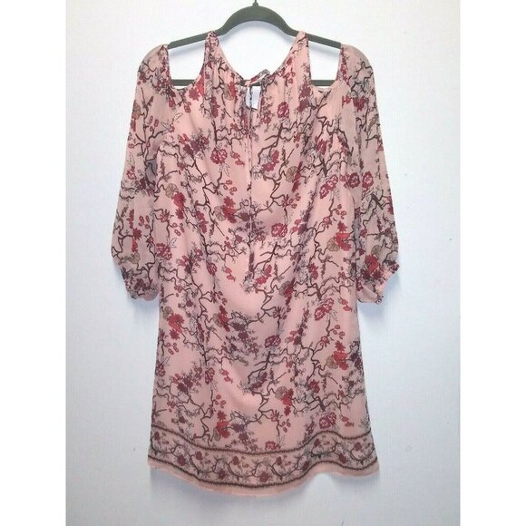 Womens dress floral cold shoulder sheath Stretch Sz M peachy Pink Max Edition - Picture 4 of 11